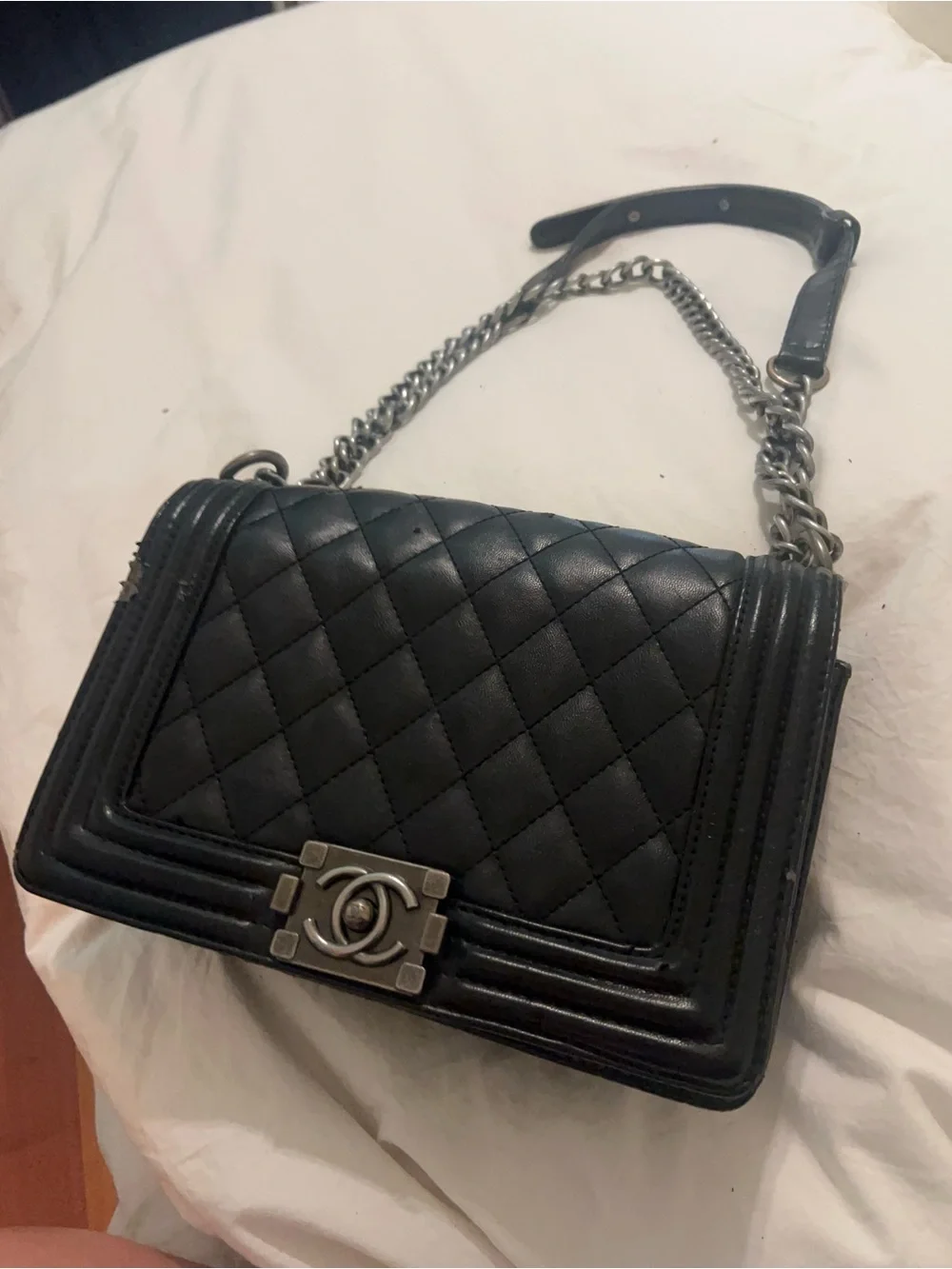 Black Quilted Leather Chain Shoulder Bag